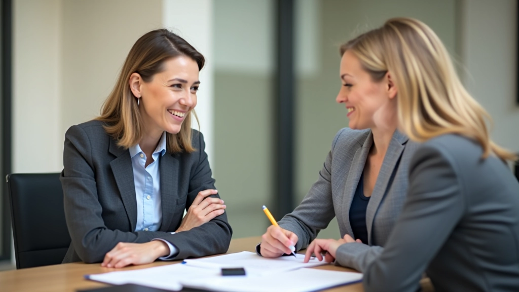 Gesprek tussen coach en cliënt aan tafel met documenten en notities