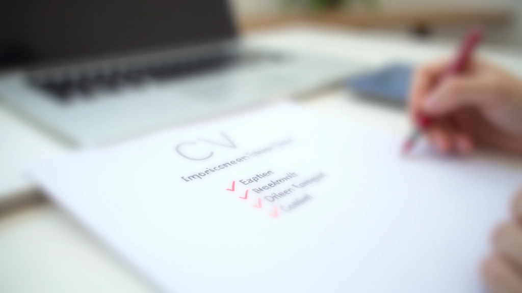 Checklist met cv verbetering punten, pen en laptop voor revisie proces